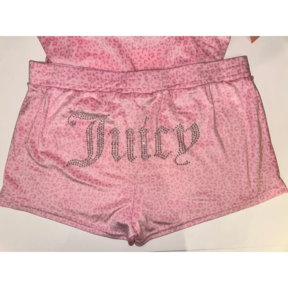 Juicy Couture 2Pc Velour Pajama Pink Cheetah Shorts TShirt Set LG - Picture 3 of 6